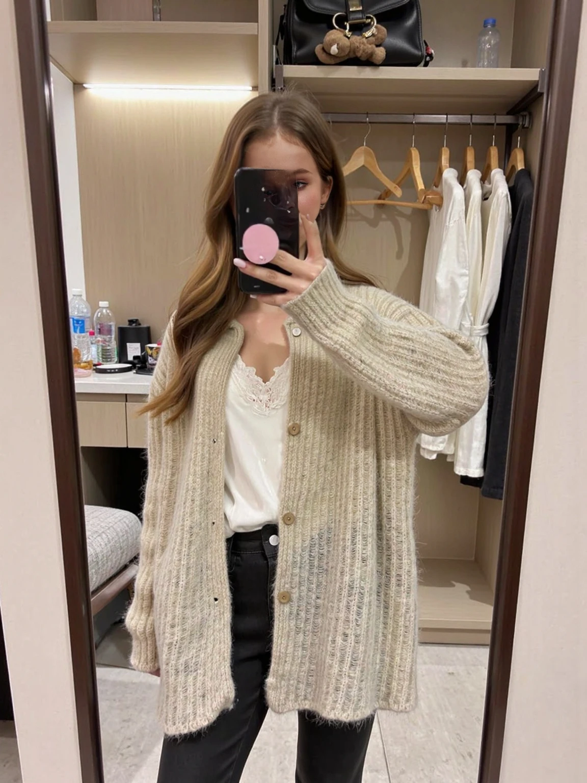 

Sweet Island Gentle Aesthetic Lapel Hollow Design Lazy Sle Loose Knitted Sweater Soft Vintage Sle Women's Long Sve Top