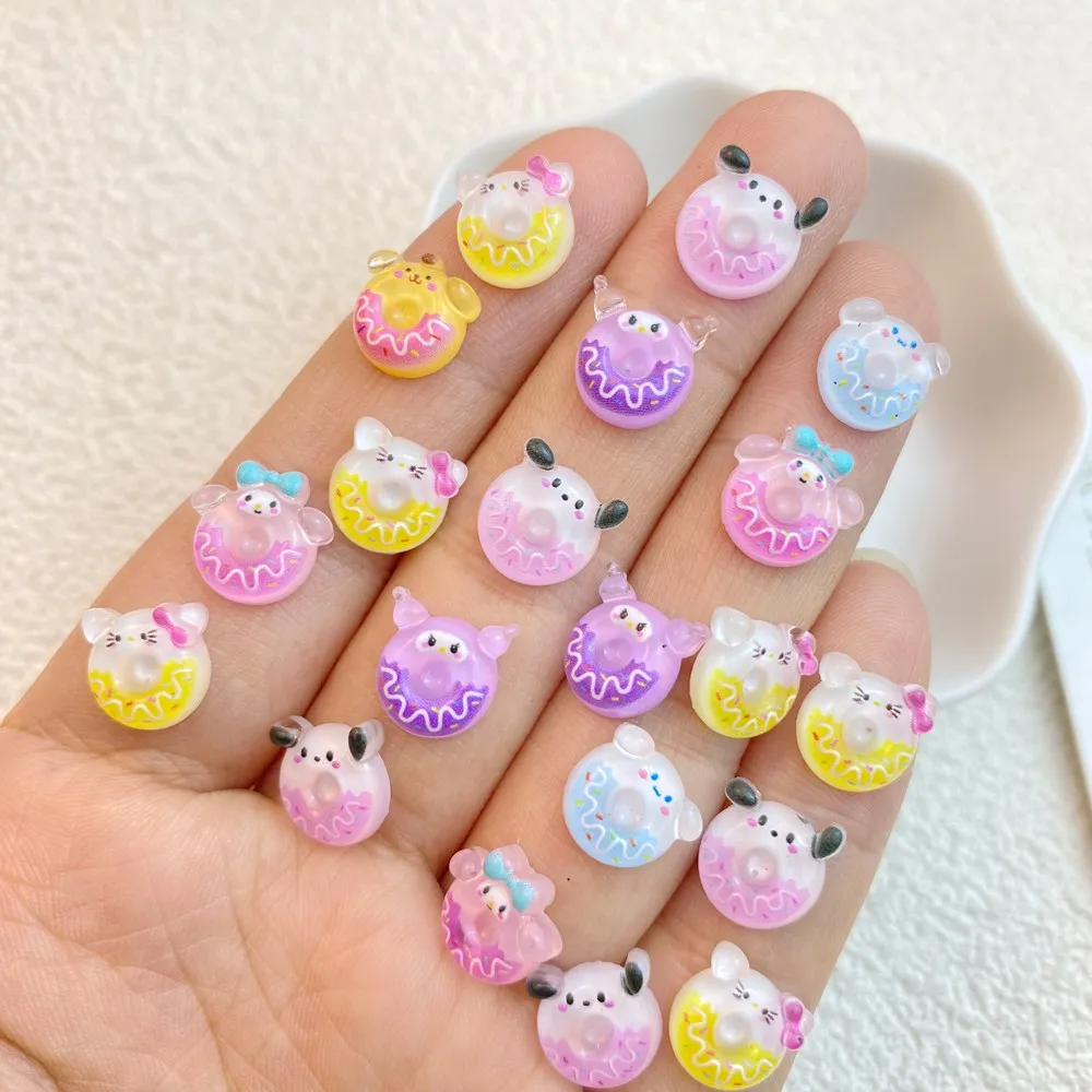 50PCS 3D Resin Cartoon Animal Sanrio Donut Series Nail Art Charms For Manicure Decor Nails Decoration Supplies Material