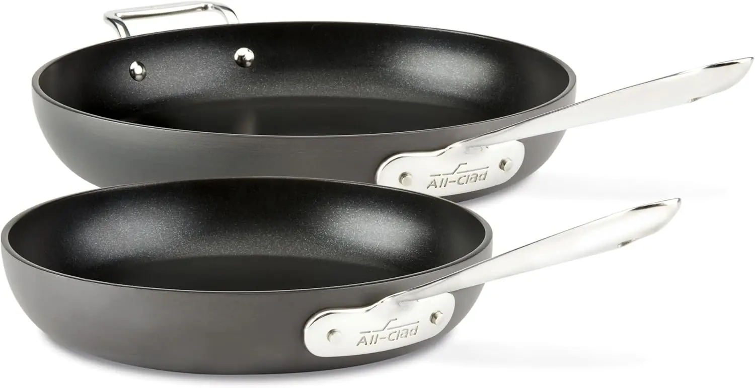 HA1 Hard Anodized Nonstick Fry Pan Set 2 Piece, 10, 12 Inch Induction Oven Broiler Safe 500F, Lid Safe 350F Pots and Pans