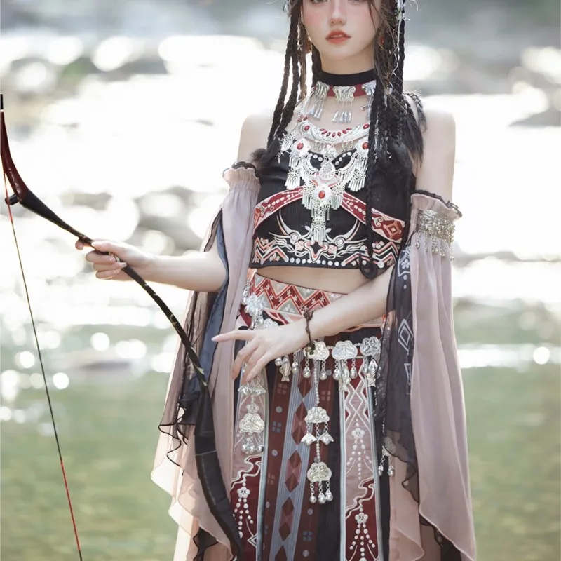 

Women's Han Chinese Clothing Miao' S Hani Ethnic Style Exotic Elements Ancient Costume Black