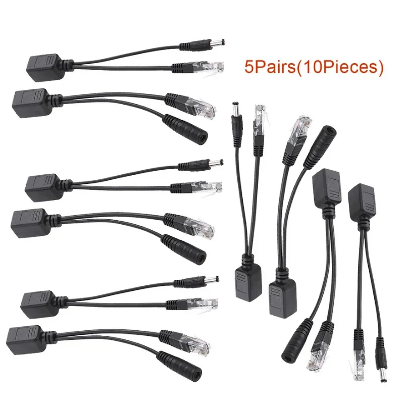 Conectores de cabo adaptador Poe, 10pcs(5pairs), cabo de alimentação passivo, ethernet, rj45 injetor + kit divisor, 12v 24v 36v