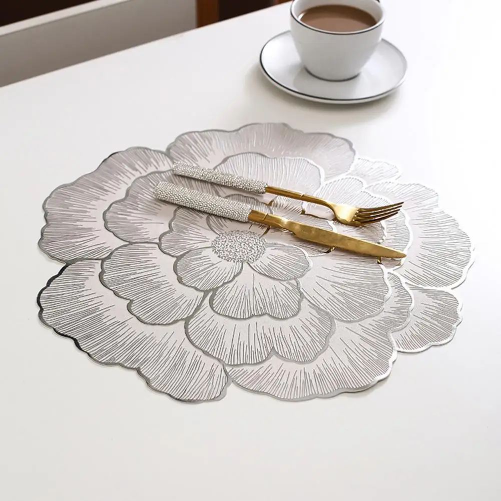 Wear-resistant Placemat Peony Shape Pvc Placemats Set Non-slip Dining Mats Heat Resistant Table Coasters for Home for Dining