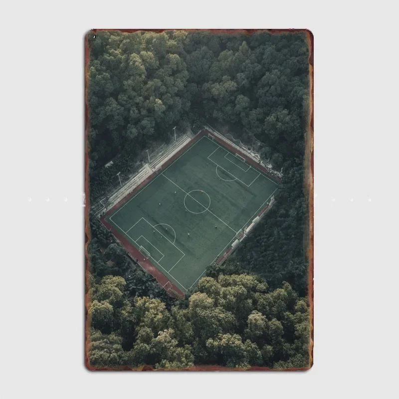 Football Pitch in Forest  Artistic Panel Decoration Featuring Vintage Characters and Scenery for Home and Bar Wall Decor