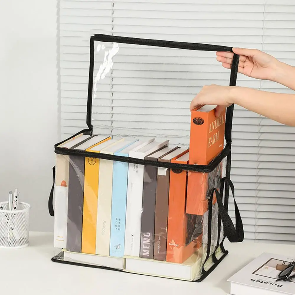 

Foldable Book Box Student Book Organizer Large Capacity Textbook Storage Bag Transparent Waterproof Clothes Toys Organization