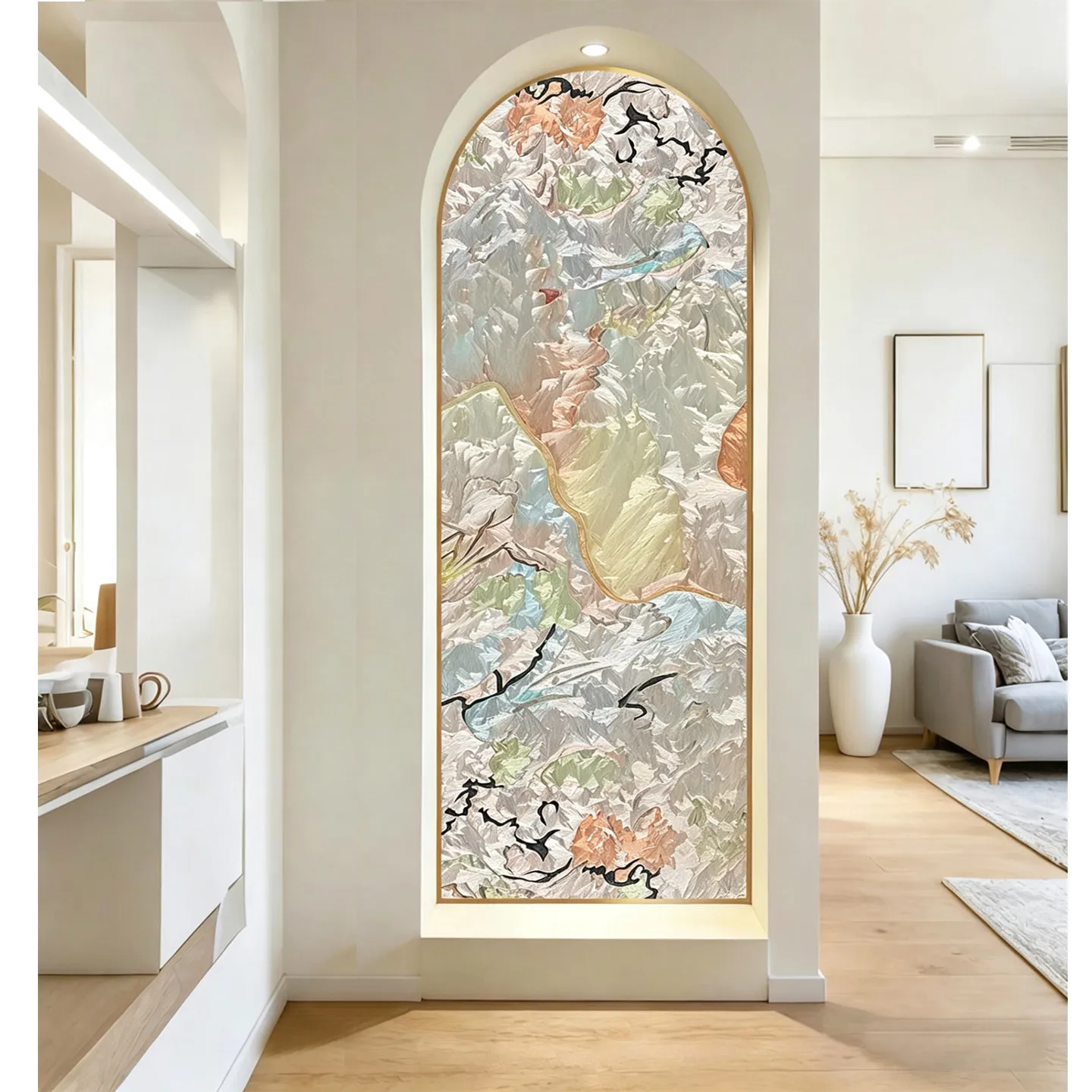 New enamel French art living room glass partition screen entrance bedroom high-end arched decorative partition