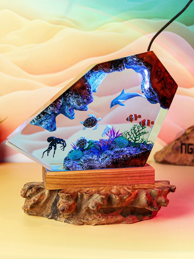 Ozean Organismus Harz Lampe Marine Leben Tisch Licht Kreative Kunst Dekoration Lampe Unterwasser Landschaft Nachtlicht USB Ladung