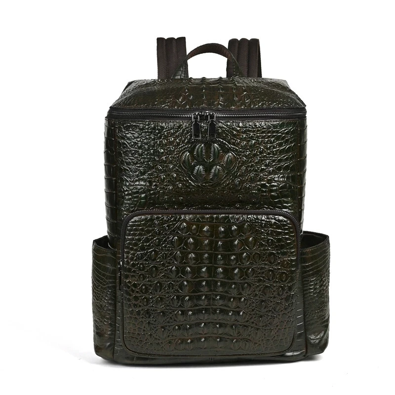 Alligator Pattern Genuine Leather Backpack Vintage Cow Leather Shoulder Bags Man or Woman Coffee Color Cowhide Travel Tote Bag