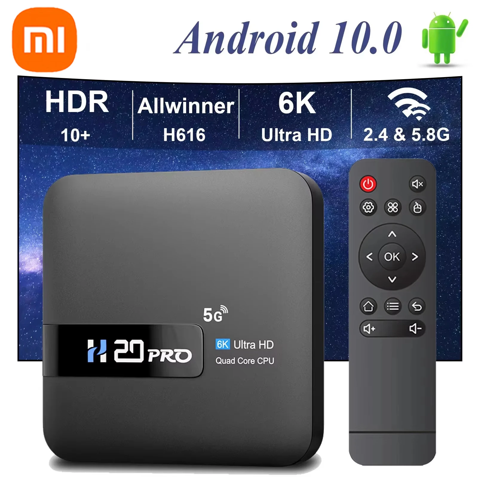 Xiaomi H20PRO Akıllı TV Kutusu WiFi 6 Android 10 6K 4K 3D Medya Oynatıcı TV Kutusu Android 2.4G&5G WIFI Çok Hızlı 1080P Set Üstü Kutusu