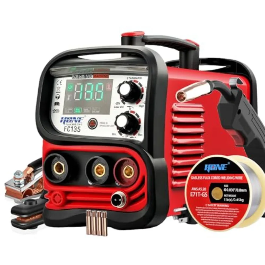 

Сварочный аппарат MIG 110В 135А для сварки флюсовой проволокой, 3-в-1, портативный, MIG/MMA/Lift TIG, с большим экраном