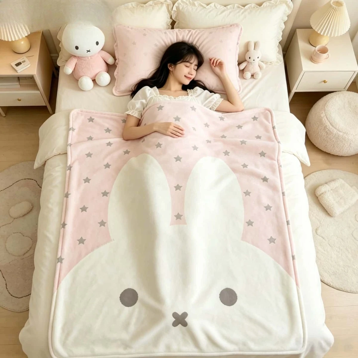 Kawaii Miffy Blanket Cartoon Miffy Rabbit Napping Blanket Summer Lightweight Flannel Office Home Dormitory Napping Blanket - view 2