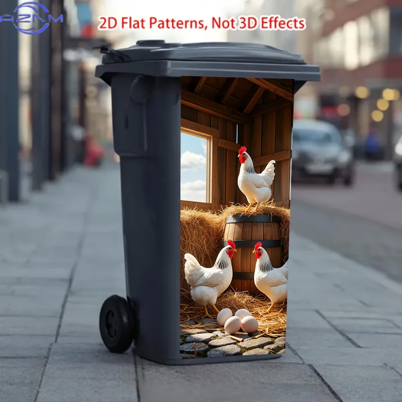 Trash Can Sticker, Three Chickens And Eggs Pattern Theme Design, This Matte Surface Sticker Is Suitable for Decorating Indoor