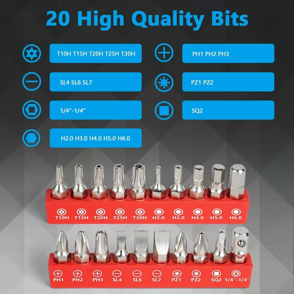 22 PCS Ratchet Screwdriver Set 1/4 Mini Ratchet Wrench Right Angle Screwdriver with Phillips Torx Magnetic Bit for Small Spaces