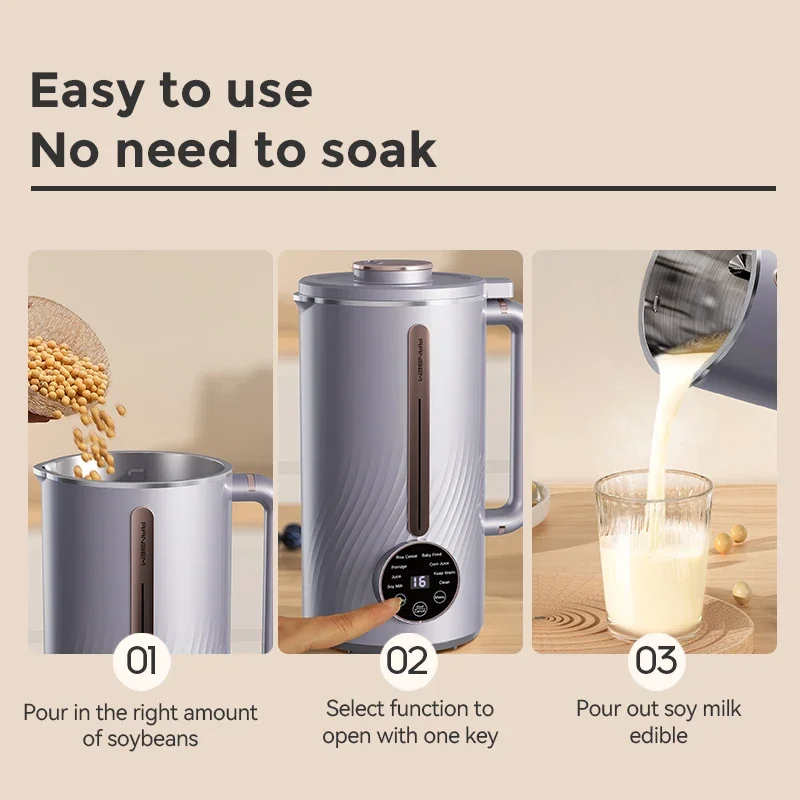 RANBEM Homemade Almond Oat Soy Plant-Based Milk and Dairy Free Beverages Self Cleaning Filter Free Automatic Nut Milk Maker