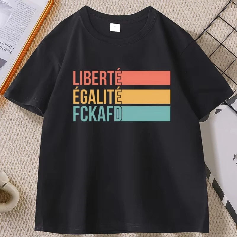 T-shirt unisexe Liberte Egalite pour hommes et femmes, décontracté, en coton, à manches courtes, col rond, imprimé, vêtements graphiques amples