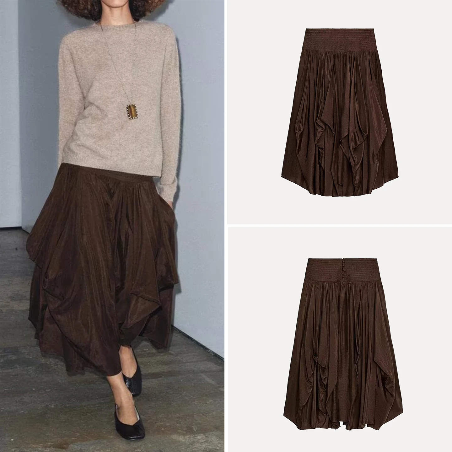 Z المرأة Faion ميدي تنورة ثلاثية الأبعاد Personali Sle تنوعا ملابس يومية الأوروبية Sle منتصف الخصر فضفاضة تناسب الخريف 2025 #1