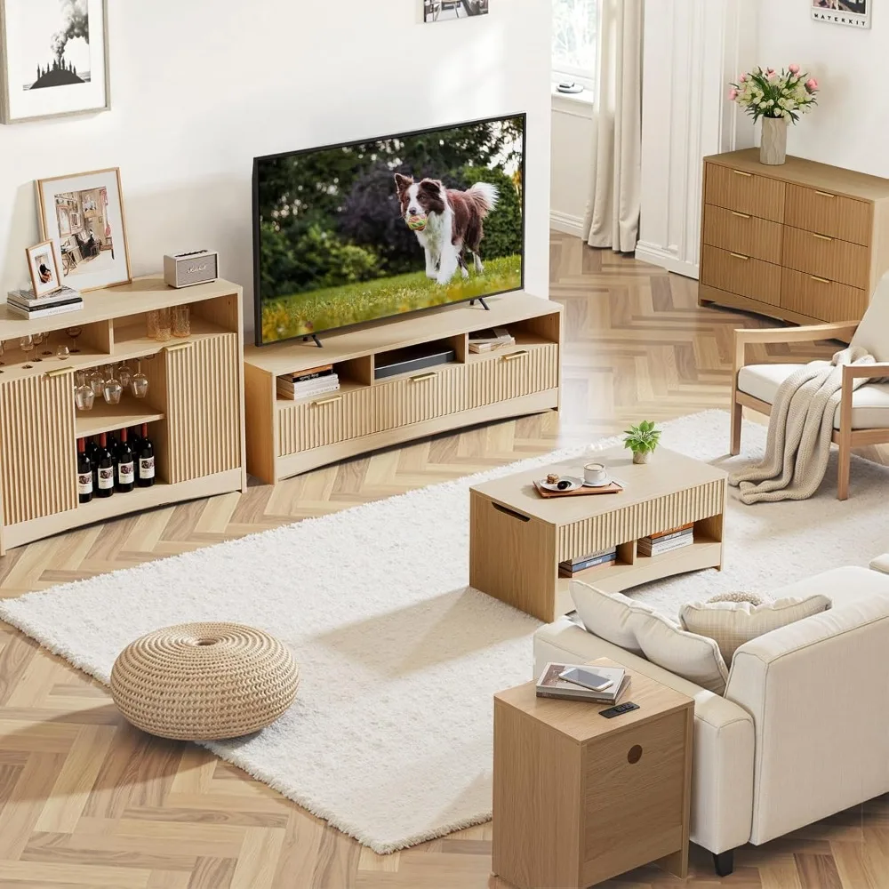 Amada Couchtisch mit geriffelter Hubplatte, 35,2-Zoll-Holztisch mit Ablagefach und verstecktem Fach, moderner rechteckiger Mitteltisch für