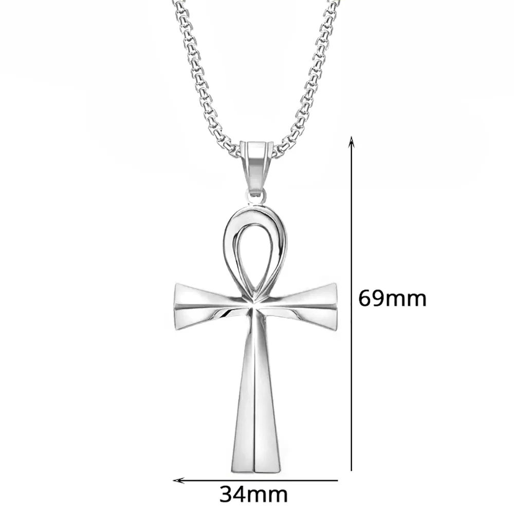 Trendy Mythology Key Of Life Pendant Silver Color Stainless Steel Egyptian Ankh Collar Chains Necklace for Men Women Jewelry - Image 4