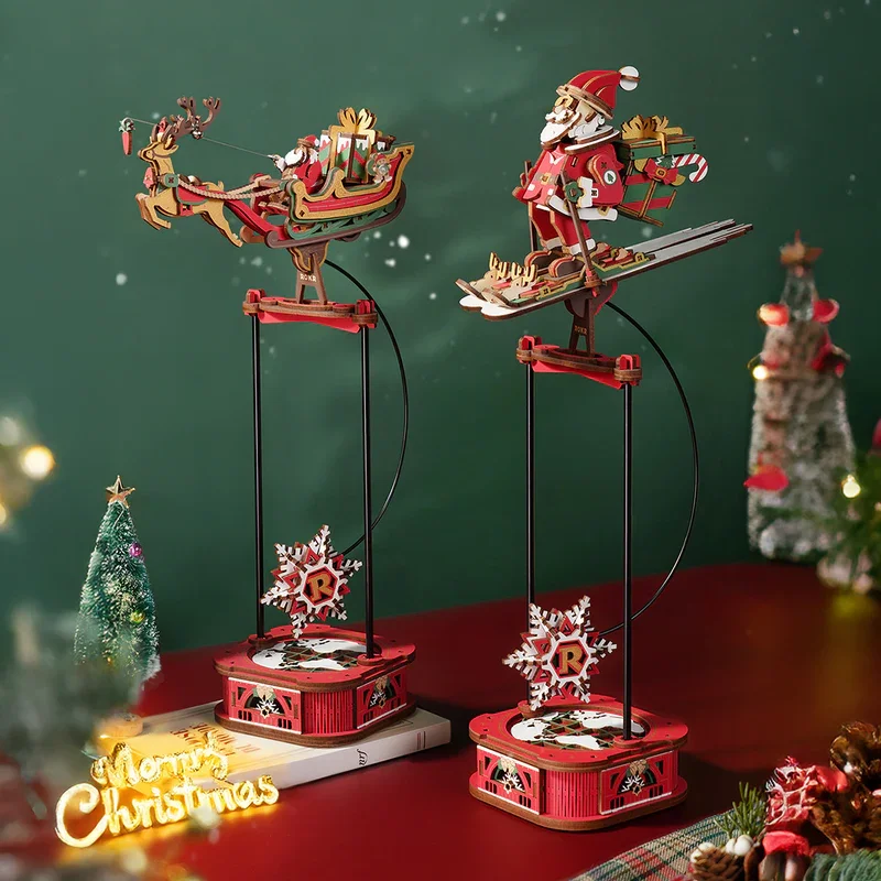 Robotime Rokr Gravity Swing Modellbausatz 3D Holzpuzzle-Set Santa auf Schlitten-Set Ocean Fisher-Set Beste Geschenke für Erwachsene T