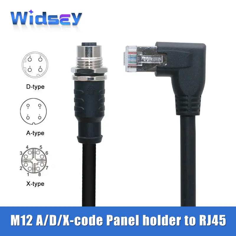 M12 4Pin D-type Female to RJ45 Connector with Shielding A-code 5pin X-code 8pin PG9 Panel Mount 26AWG Cat6 Network Signal Plug