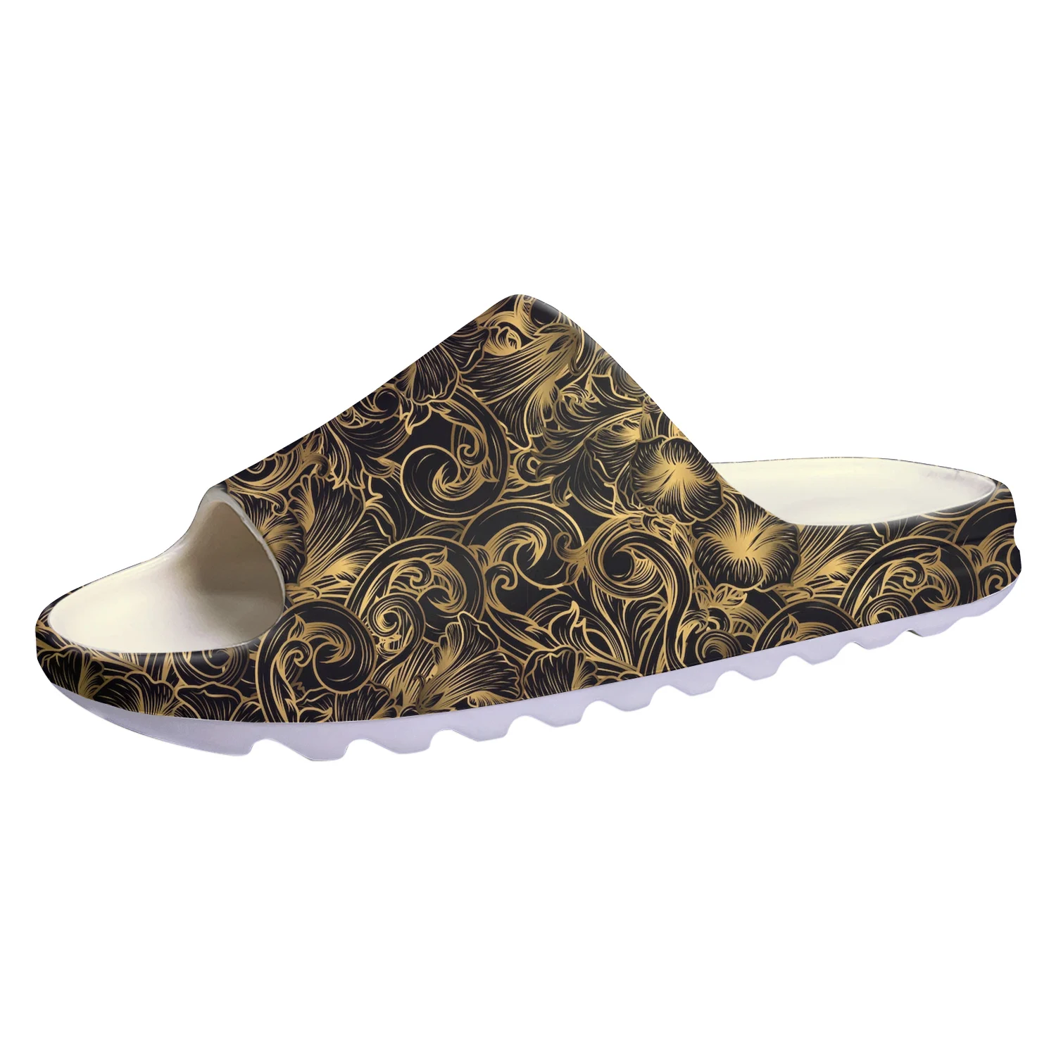 Luxury Golden Floral Baroque Soft Sole Sllipers Home Clogs Customized Step On Water Shoes Mens Womens Teenager Step in Sandals