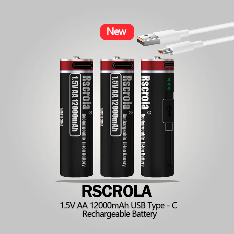 

RSCROLA 1.5V 12000mWh High - Capacity AA Rechargeable Battery, Type - C Fast - Charging for Remote, Toys, Mouse