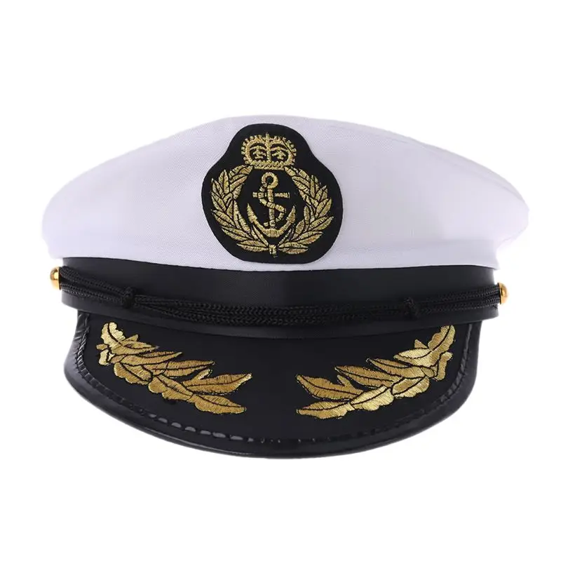 Q0KE White Adult Yacht Boat Captain Navy Cap  Cosplay Dress  Hat