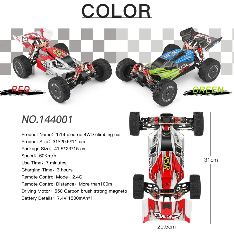 WLtoys 144001 60KM/H RC카 전문가용 1/14 전동 4x4 오프로드 무선 조종 자동차 드리프트 고속 레이싱카 장난감 어린이 선물