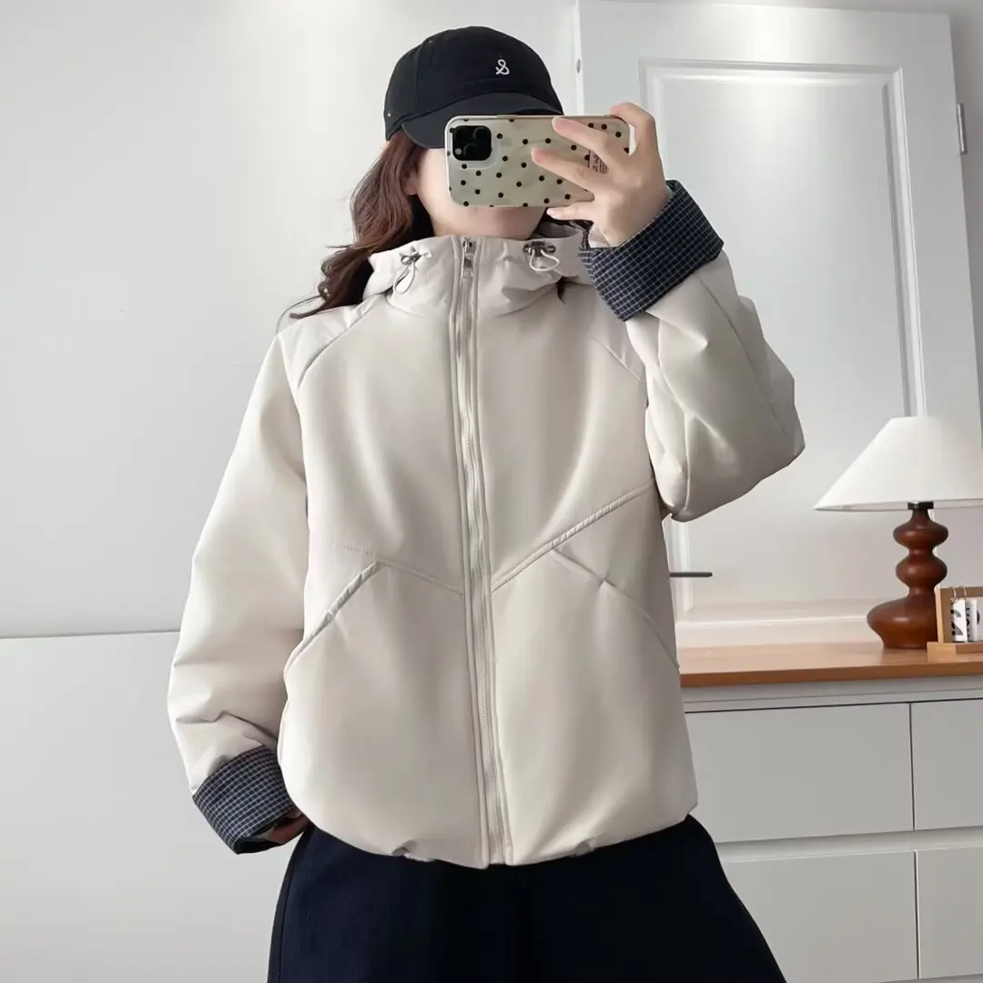 

XXXXL Fashion Plus Size Women's Parkas Simple Cuffs Block Color Fleece And Thickened Hooded Jacket For Winter Padded Coat 8647