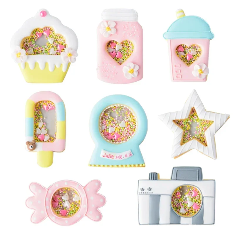 Cute Snow Globe Icecream Shaking Cookie Cutter Plastic Biscuit Mould Fondant Christmas Cake Decorating Tools DIY Fruit Cutter