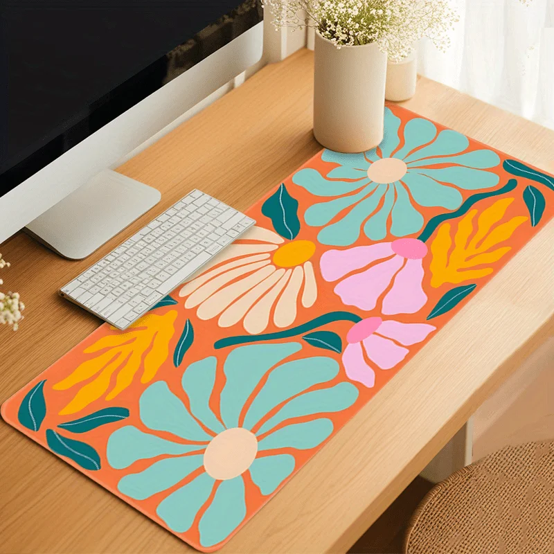 CIFBUY XXL Boho Floral Mouse Pad, Vibrant  Rubber Base, Stitched Edges, Large Desk Mat for Gaming Office Workstation Accessories
