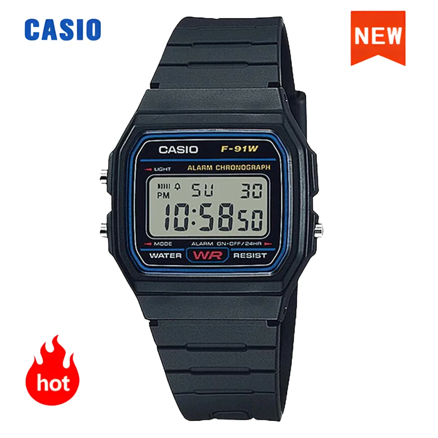 

Часы Casio для мужчин, ретро квадратный светодиодный цифровой дисплей, кварцевые часы с арабскими цифрами, ремешок из смолы, водонепроницаемые спортивные мужские часы F-91W