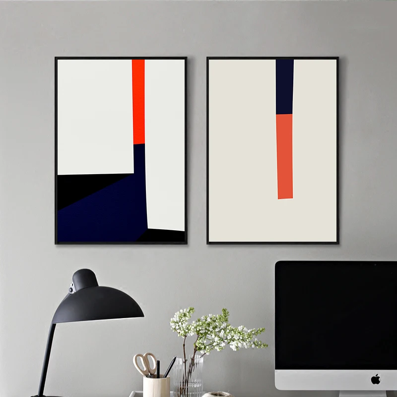 1pc Frameless Canvas Scandinavian Neutral Abstract Geometric Colour Block Poster Premium Orange Black Design Home Bedroom Office