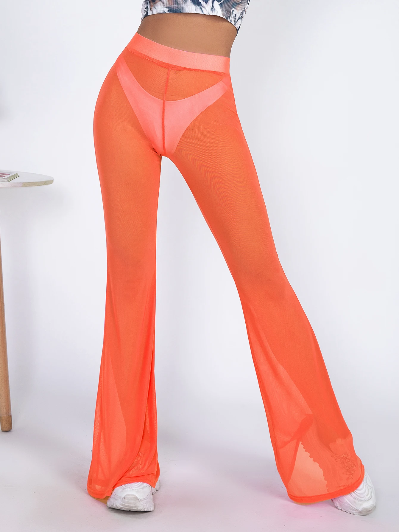 

New Europe And The United States Selling Mesh Through The Horn pants Summer Fashion Sexy High Waist Slim Breathable Pants Women