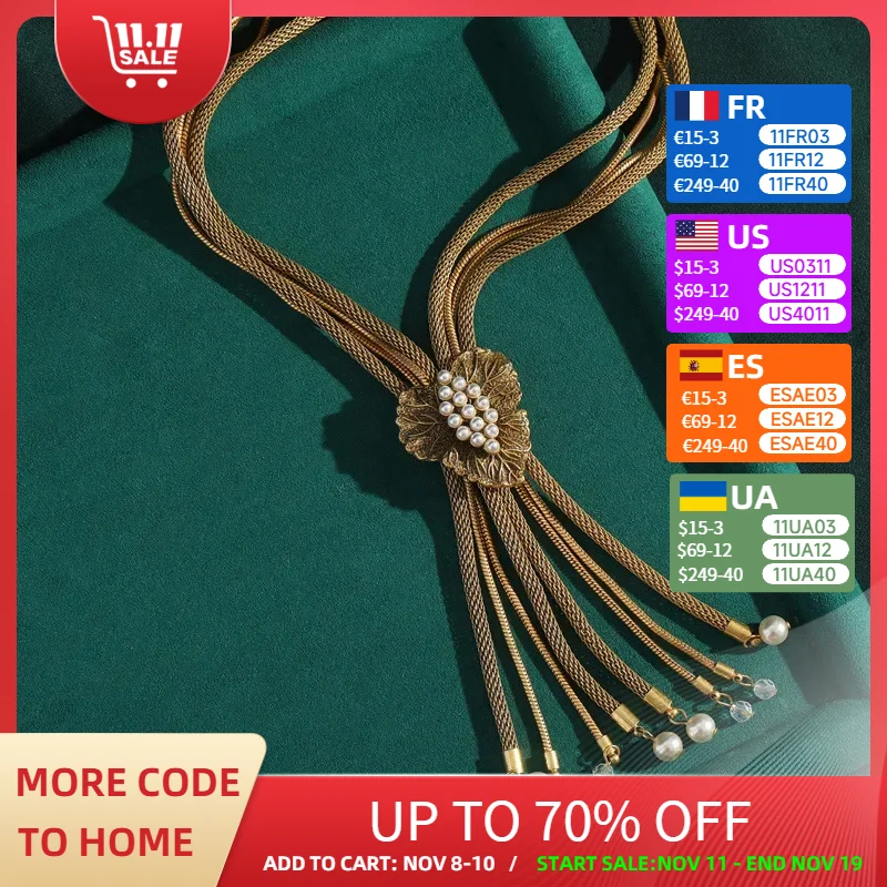 

Vintage Jewelry Accessorie Long Necklaces For Ladies Gold Color Tassel Snake Bone Pearl Heart Sweater Woman Wedding Luxury 2025