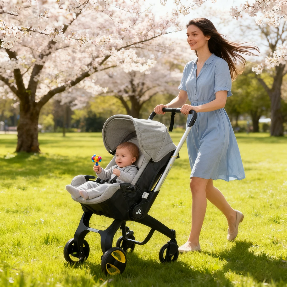 

Подходит для коляски для новорожденных от 0 до 3 лет, складная двунаправленная детская коляска, регулируемая ручка, открытый походный автомобиль.