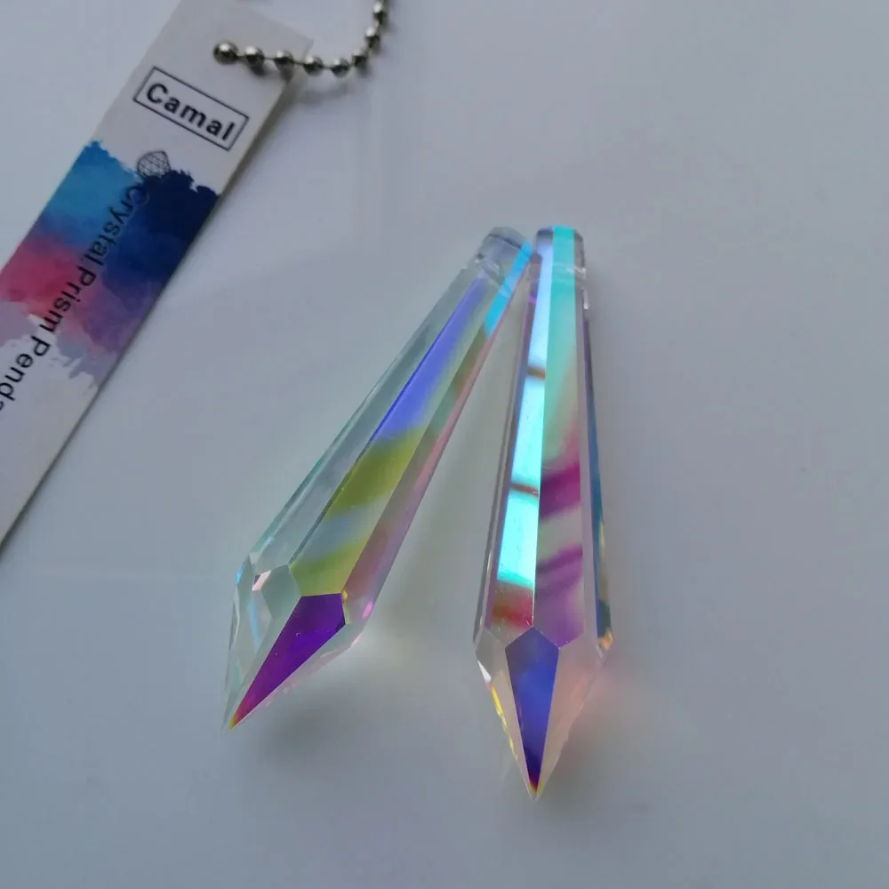 

Camal 5pcs 63mm/2.5inch AB Color Icicle Drop Prisms Pendants Part SunCatcher Lamp Lighting Home Decoration