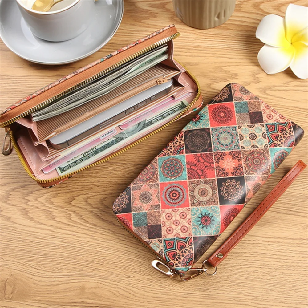 Multi Card Slot Wallet Eco-Friendly Pu Leather Wallet Zipper Coin Purse Multi-Functional Wood Grain Wallet For Travel Women'S