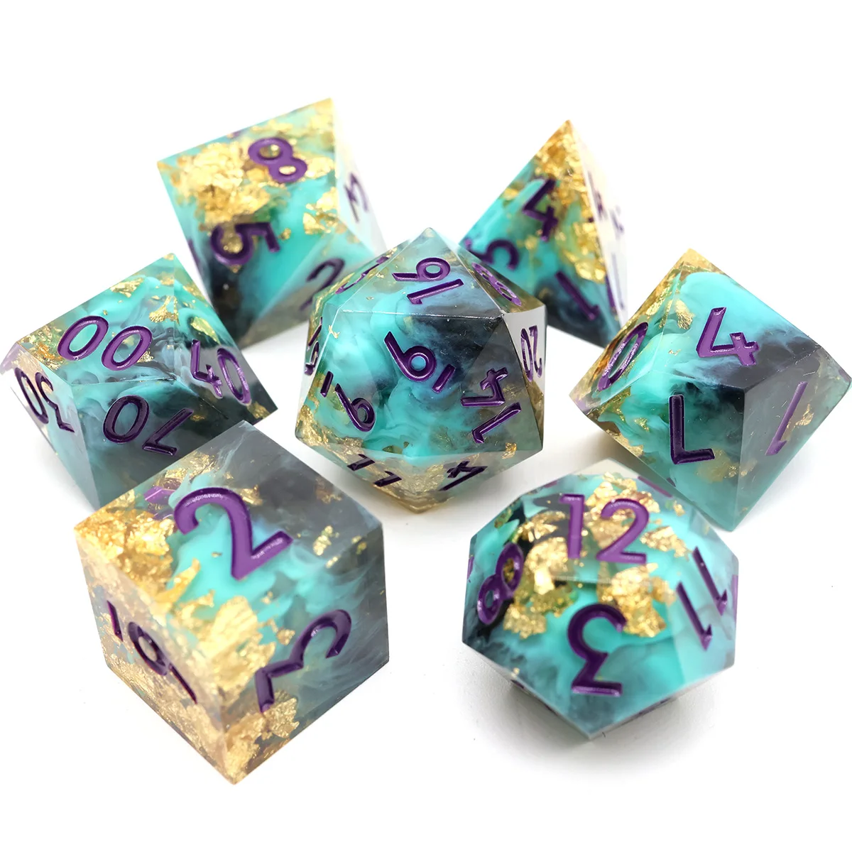 

7 Pieces Set Sharp Edge Polyhedral Board Games Resin DND Dice Set Role Playing Table Game DND Gift RPG Dice-Wind Shadow