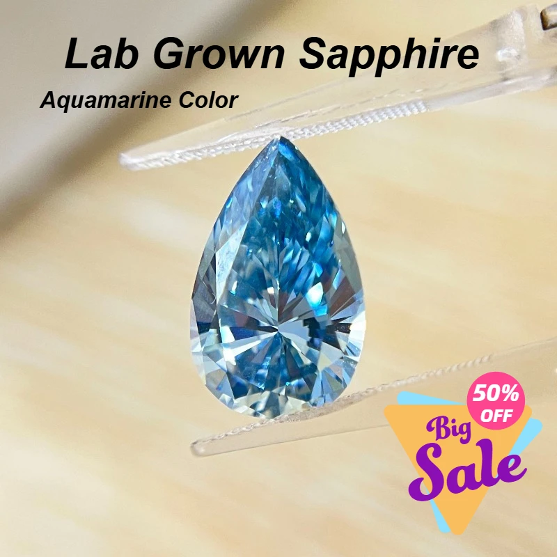 

Lab Grown Sapphire Aquamarine Color Round Oval Asscher Emerald Heart Shape Pear Shape Naked Gemstone Selectable Certificate
