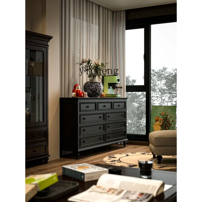 Nine Chest Cabinet Black Modern Simple Living Room Retro Bedroom Storage Drawer CabinetX24
