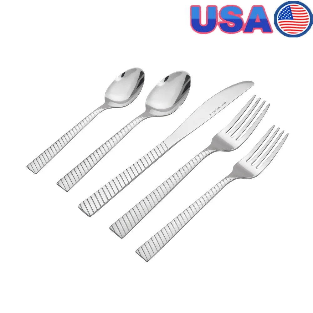 

20 Piece Stainless Steel Flatware Set Service 4 Ergonomic Kitchen Utensils Dishwasher Safe Perfect Home Dining Camping Picnics