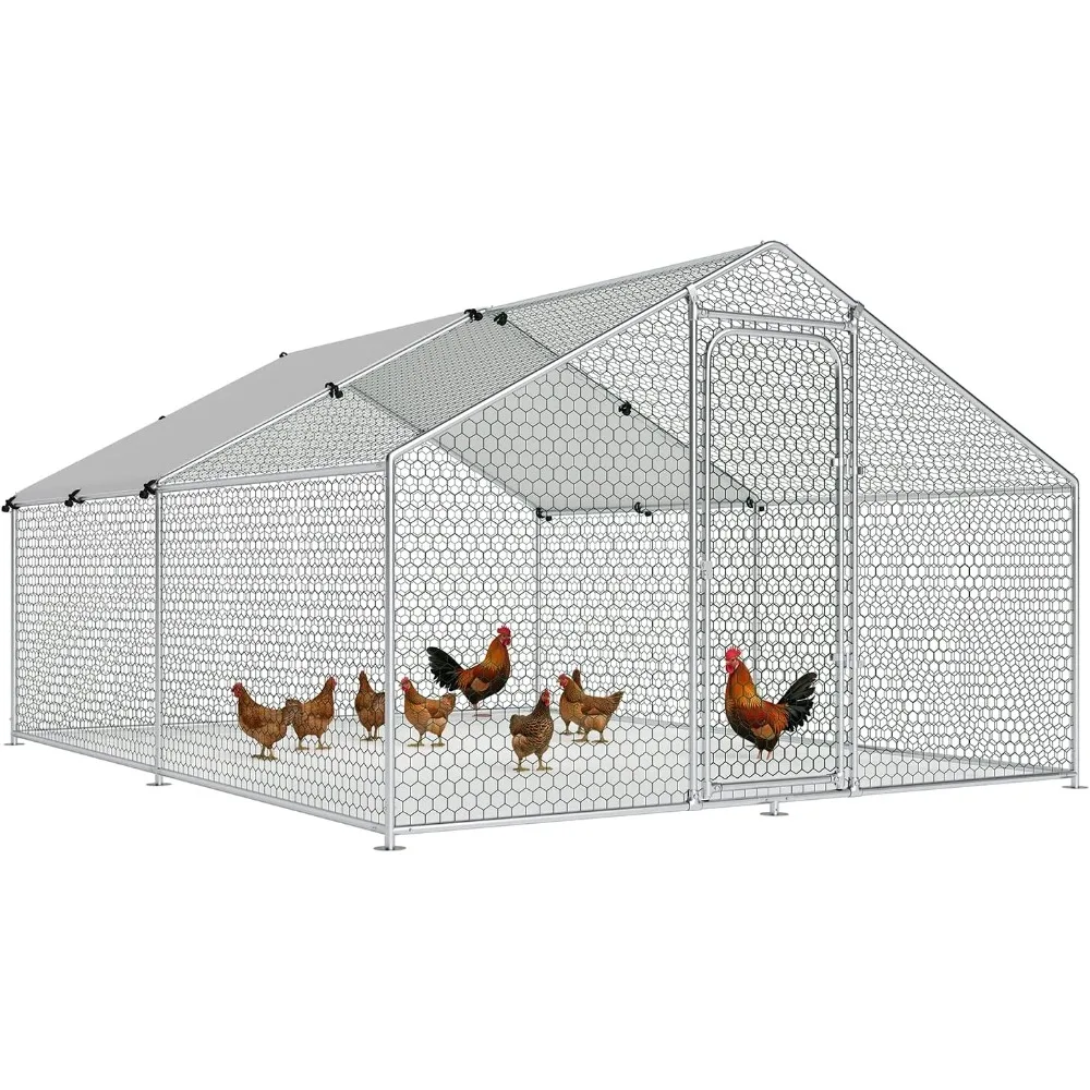 

Large Metal Chicken Coop, Chicken Run Pen with Waterproof and Anti-UV Cover Walk-in Poultry Cage for Yard Duck Rabbit