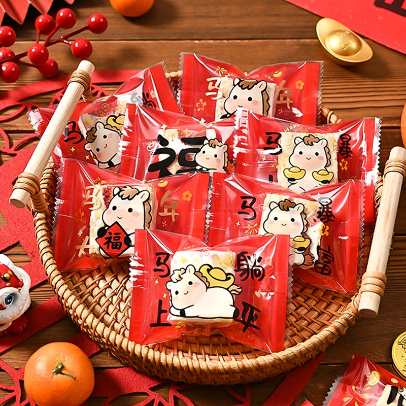 

2026 Year of the Horse Candy Bags, 100Pcs Sealed Nougat Wrappers for Chinese New Year Baking, Festive Cookie Packaging