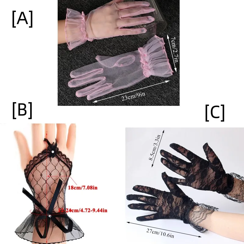 Summer Women Short Tulle Gloves Stretchy Lace Full Finger Mittens Wedding White Black Elegant Gloves Mesh Transparentes Gloves