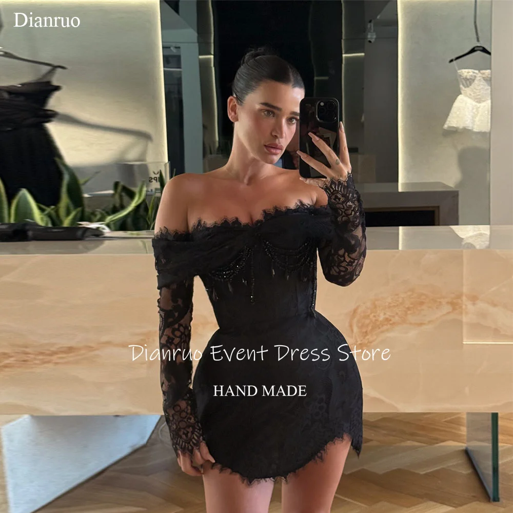 

Dianruo Delicate Beaded Appliques Prom Dresses Strapless Off The Shoulder Robe Soirée Femme Bodycon Short Party Gowns Customized