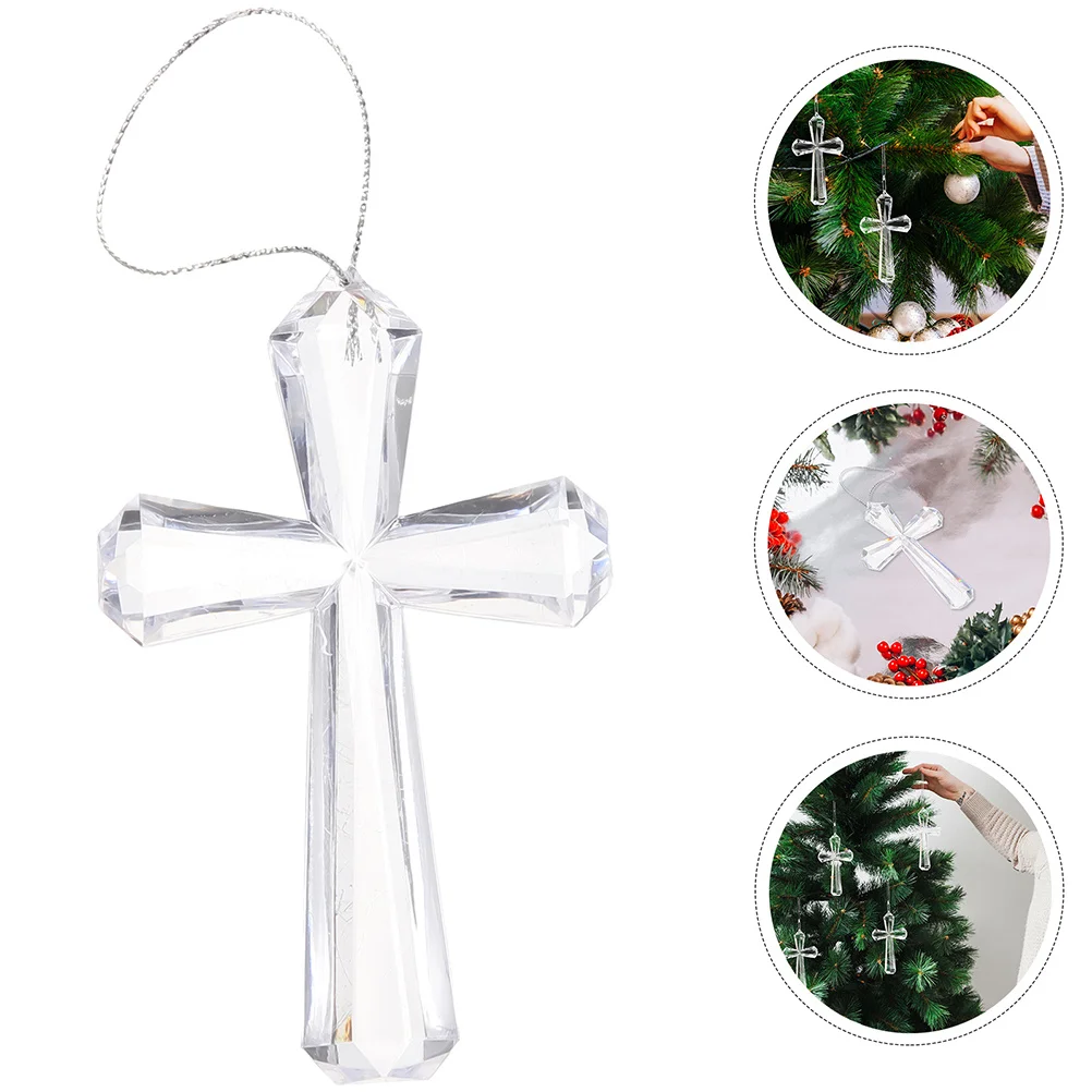 

3Pcs Easter Transparent Cross Hanging Ornaments Clear Acrylic Cross Decor Easter Tree Decoration Party Hanging Decoration