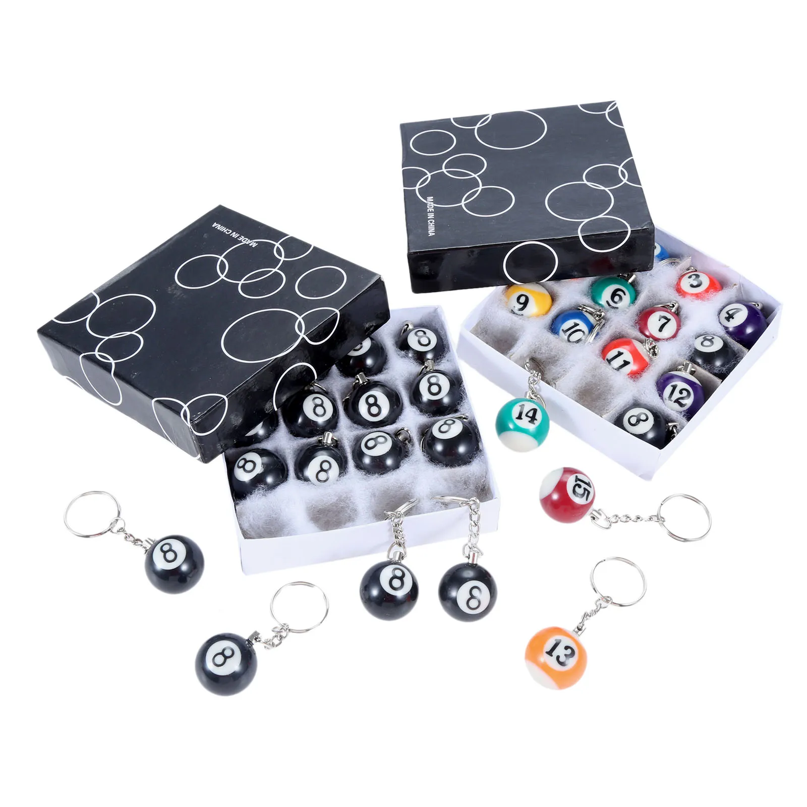 

16Pcs/set Fashion Creative Billiard Pool Keychain Key Ring 25mm Resin Balls Gift for Pool / Snooker Player