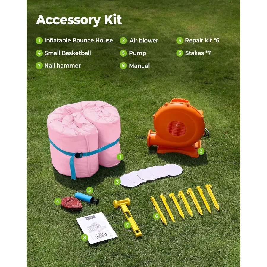 Casa de rebote inflable, castillo inflable grande para tobogán, soplador de 450W para exteriores e interiores, color rosa