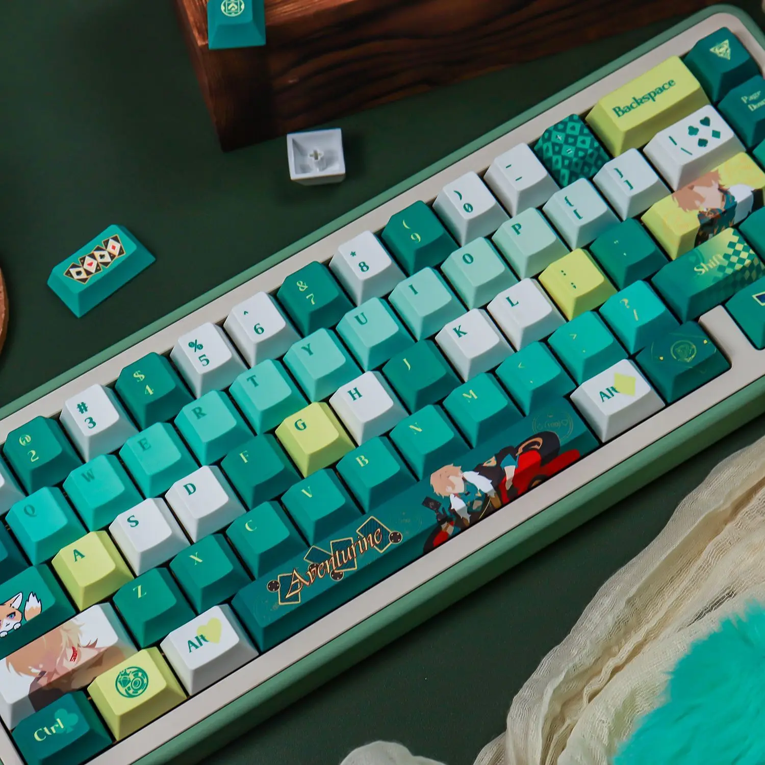143 Keys Aventurine Keycaps Honkai Star Rail PBT Dye-Sub Ailice Keycaps 2.25u 2.75u Key Cap for 7u 61 68 87 104 108 Keyboard