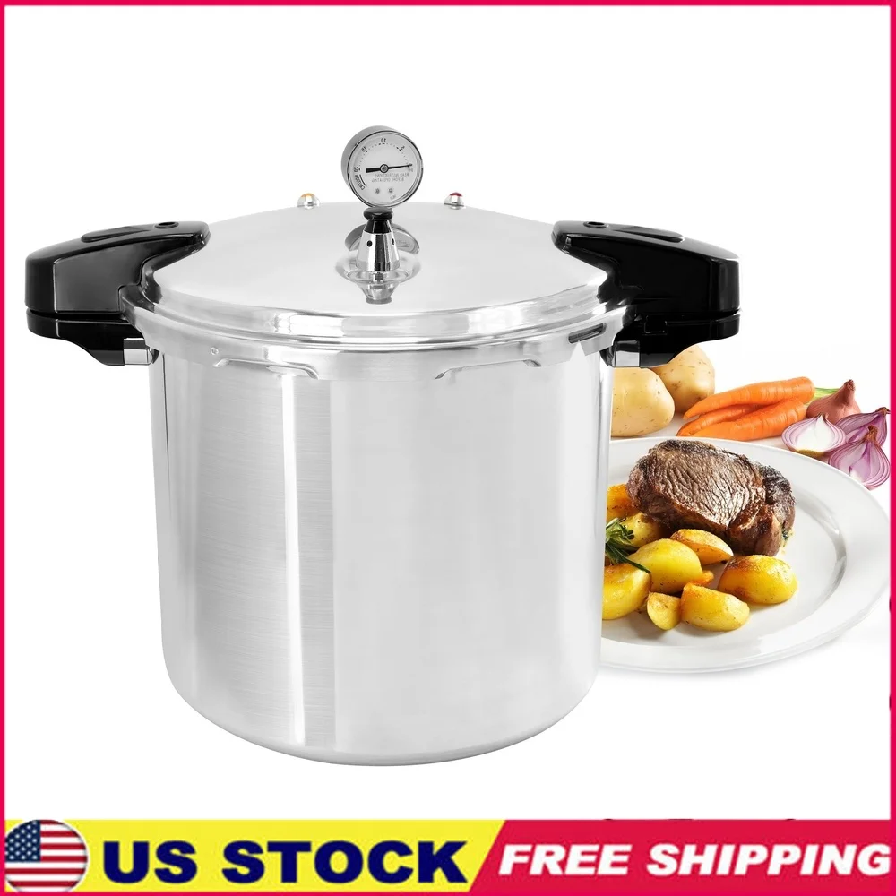 

Large Capacity Aluminum Pressure Cooker Canner Induction Gas Stove Safety Lock Removable Gauge Steamer Grid 24 Quart 23 Liter